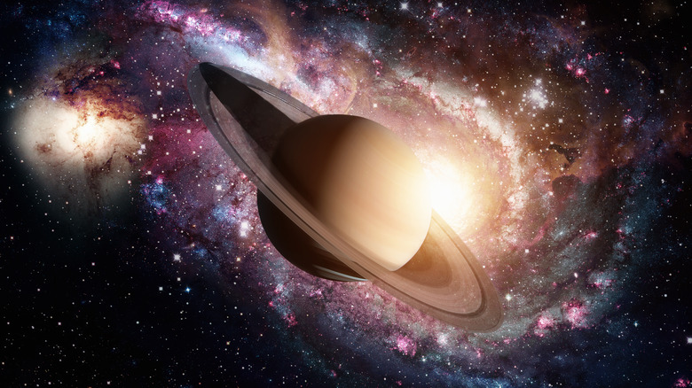 saturn on starry background