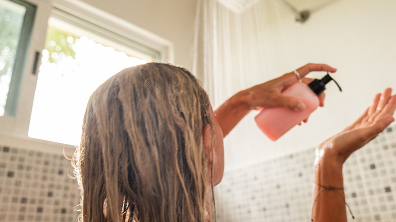 Woman washing her hair