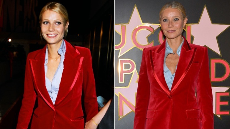 Gwyneth Paltrow in red velvet suit 