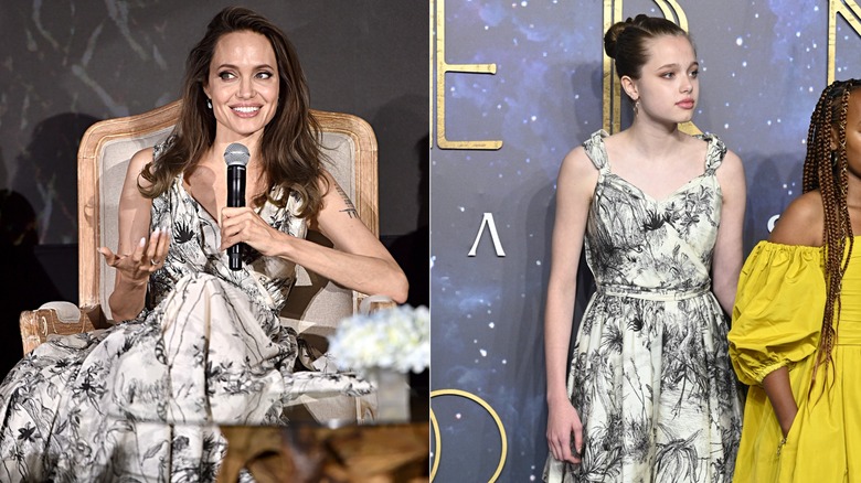 Angelin Jolie and Shiloh wear the same dress