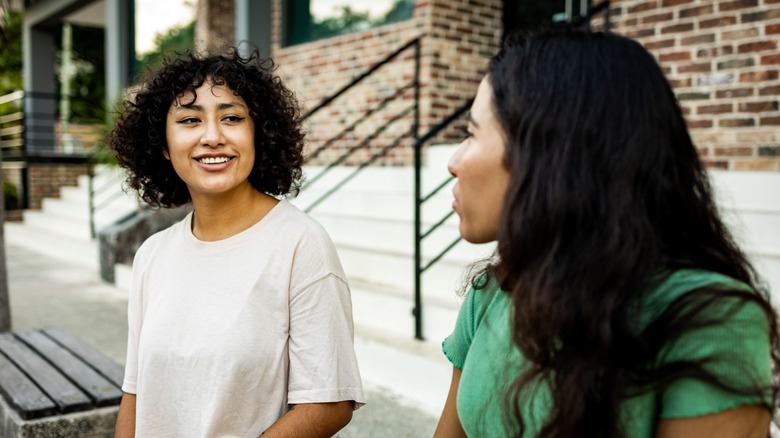 two women talking