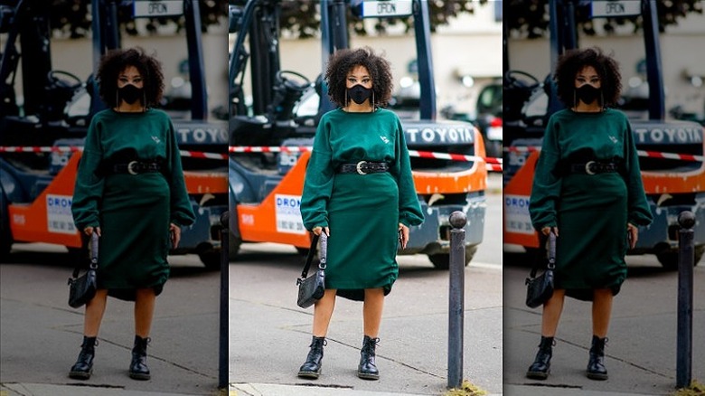 woman wearing emerald green dress