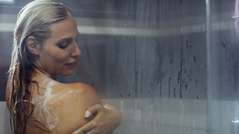 woman washing in shower