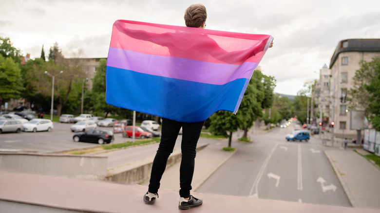 Person holding bisexual flag