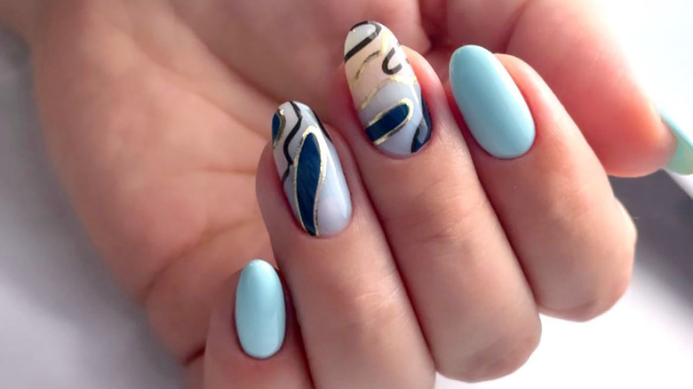 Blue nail polish with accent nails