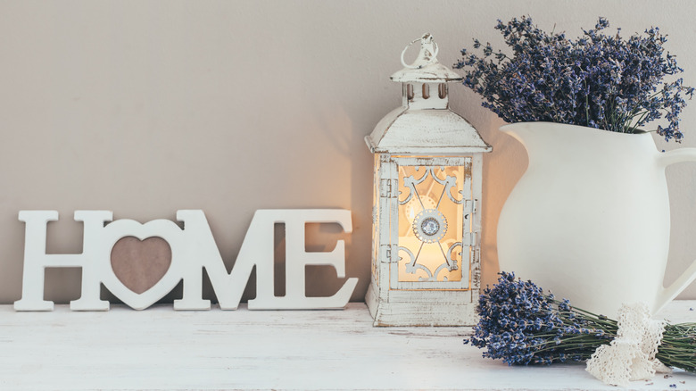 Shabby chic display with home sign