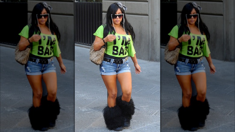 Snooki lime green shirt furry boots