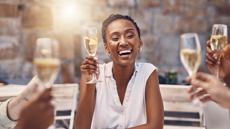 Woman at a dinner party 