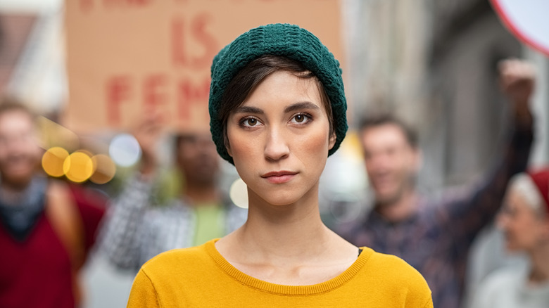 Woman at a rally 