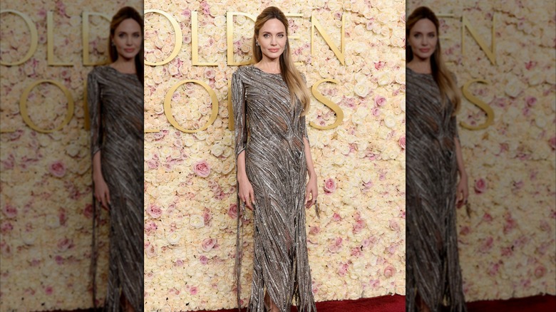 Angelina Jolie in a silver dress at the Golden Globes