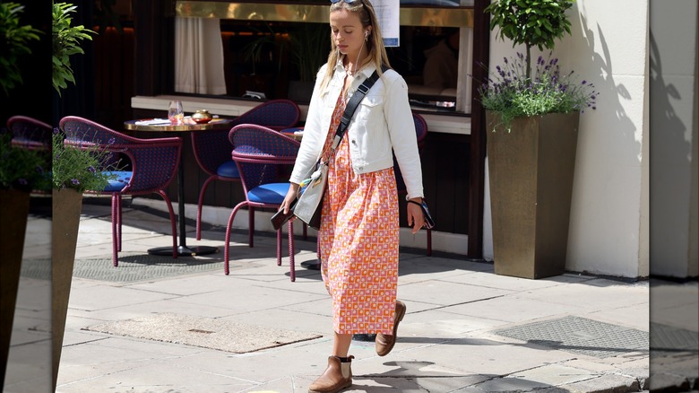 Amelia Windsor peach dotted dress white jacket