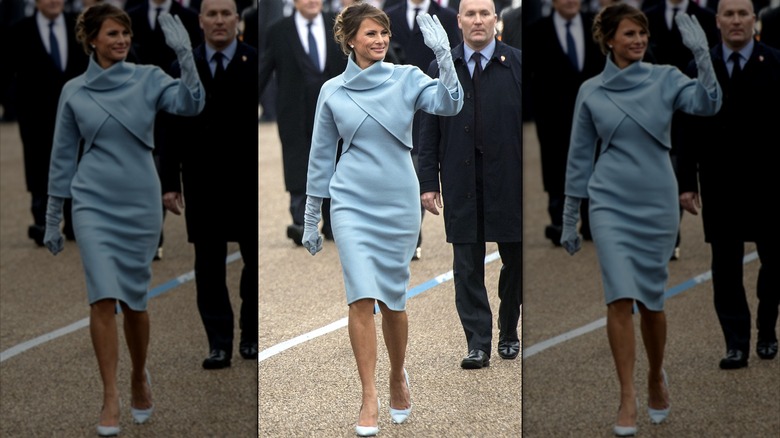 Melania Trump wearing a blue Ralph Lauren dress at Inauguration Day 2017.