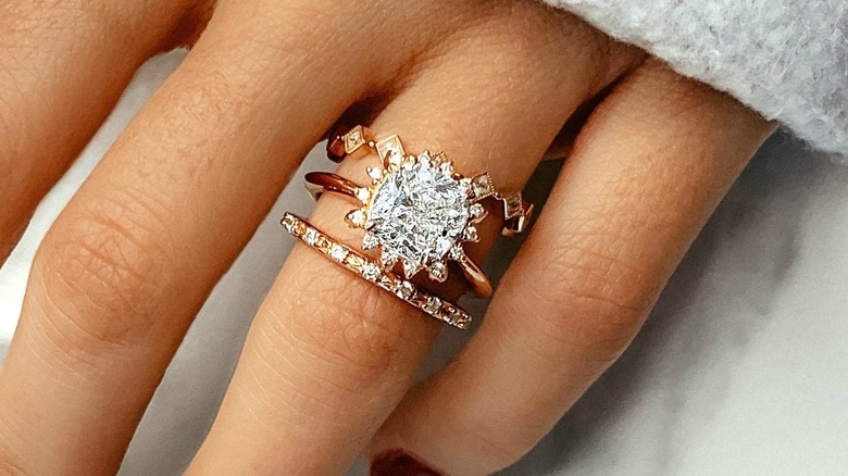 Stacked rose gold engagement rings