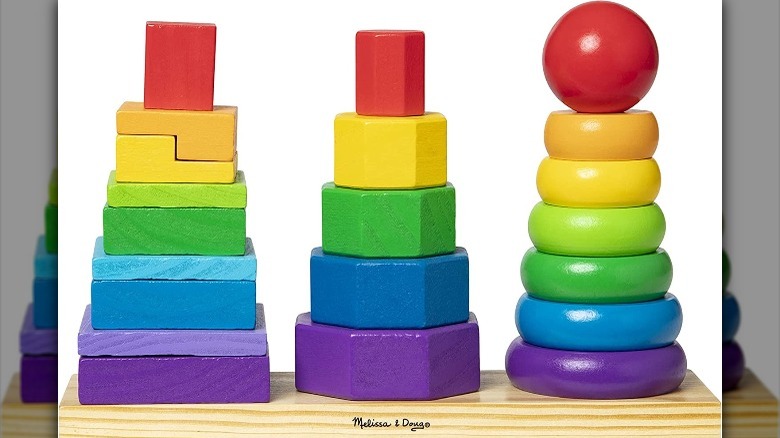 rainbow wood building blocks toddler gift