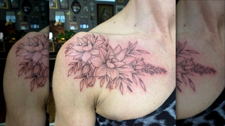 lotus flower collarbone tattoo