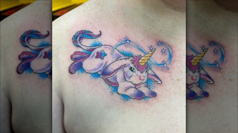 unicorn bunny collarbone tattoo