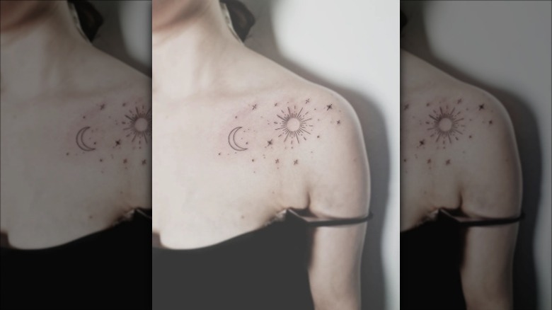 night sky collarbone tattoo