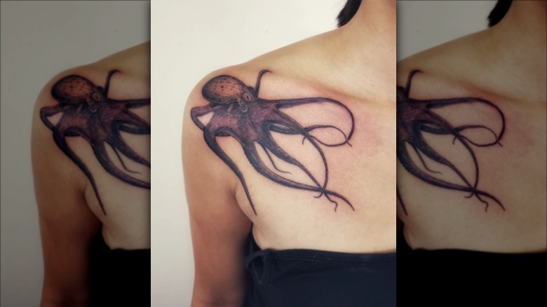 octopus collarbone tattoo