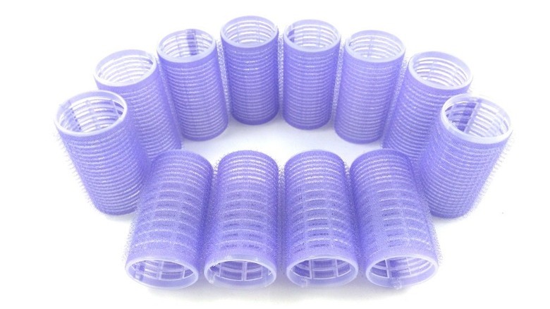 Purple Velcro hair rollers