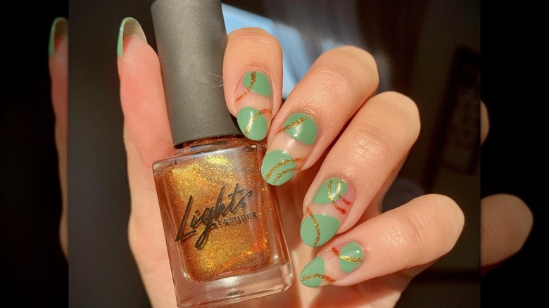 Green French moon nails