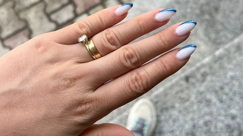 Blue half french manicure