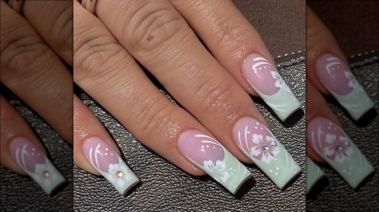 Hawaiian floral French nails