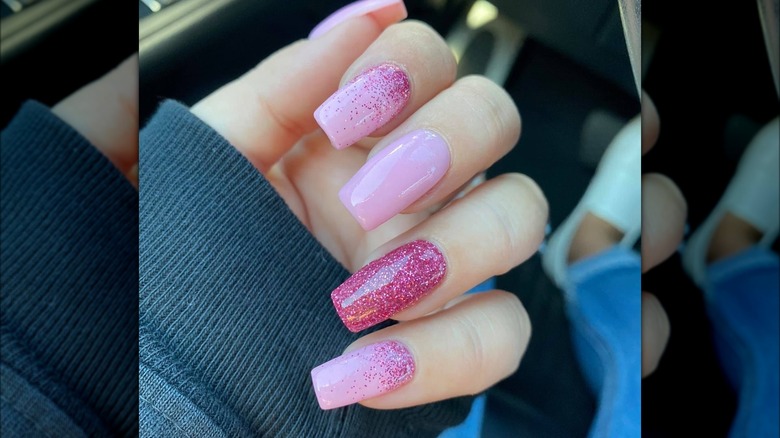 Pink glitter fade nails