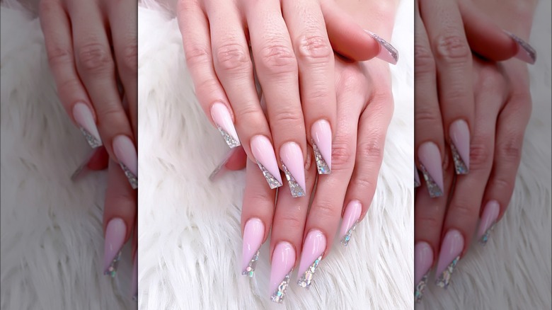 Angled glitter French manicure