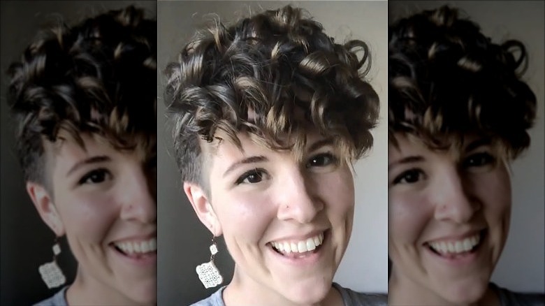 woman with curly thick short hair