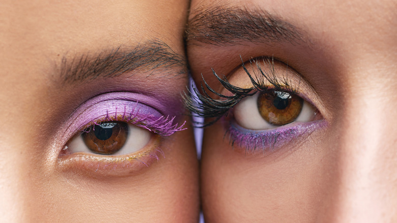 Purple mascara and eyeshadow