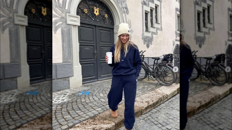 Woman in cozy streetwear