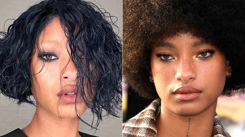 Side-by-side of Willow Smith with bleached eyebrows and gelled brows.