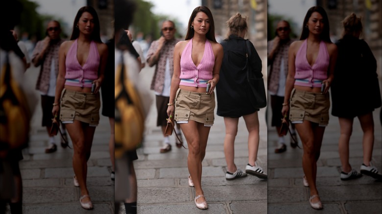 Woman wearing a cargo skirt