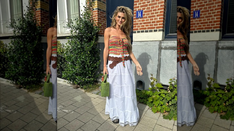 Woman wearing a long boho skirt