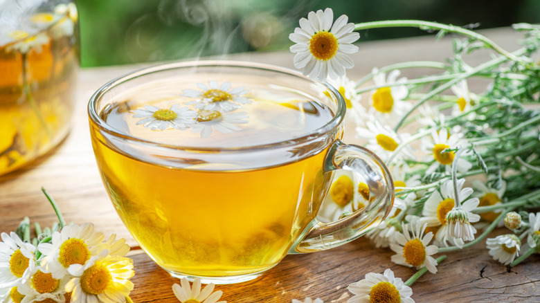 chamomile tea with flowers