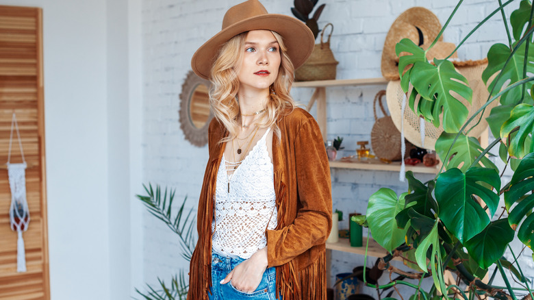 Fringed jacket with crochet top