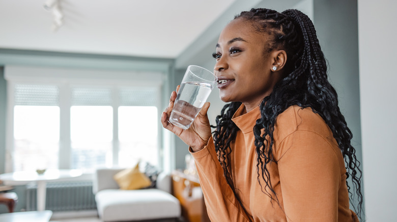 A woman drinking water