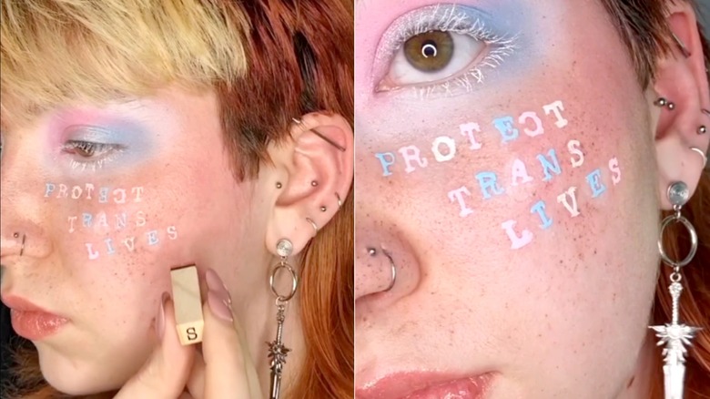 "Protect trans lives" makeup look