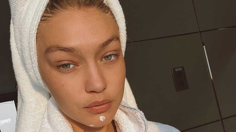 Gigi Hadid in bathrobe selfie