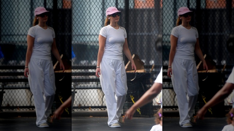 Jennifer Lawrence wearing pink baseball cap