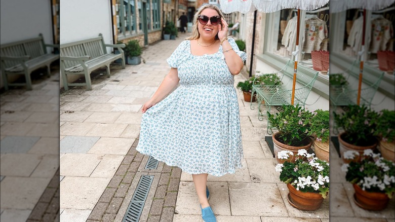 Floral blue and white dress blue sneakers