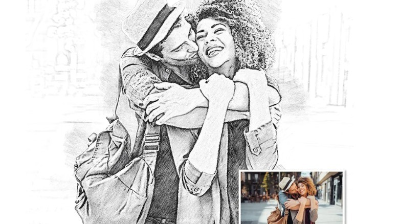 couple embracing photo pencil sketch 