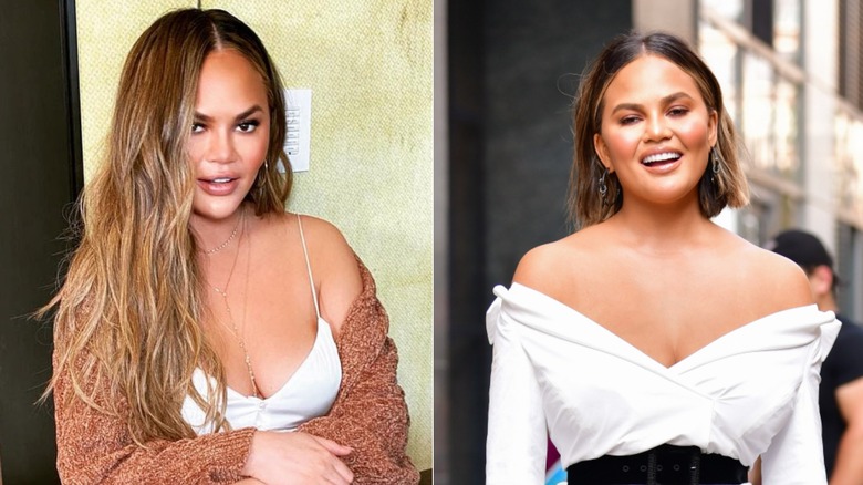 Chrissy Teigen long loose waves and a short bob