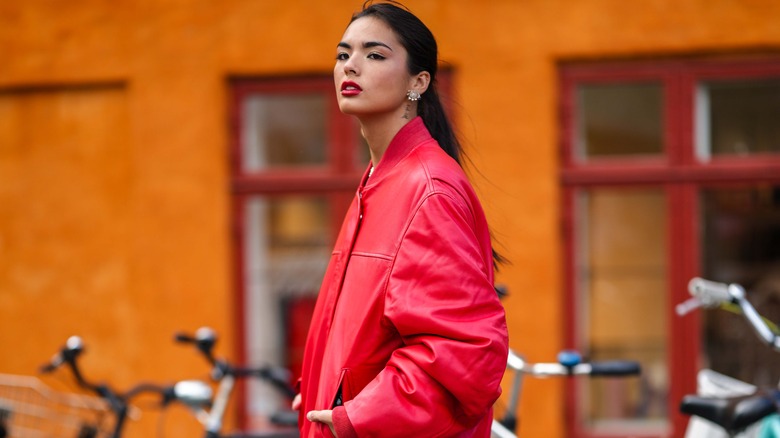 Woman in red jacket