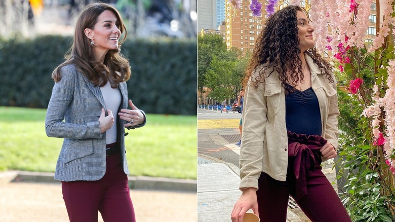 Kate Middleton and model wearing maroon pants