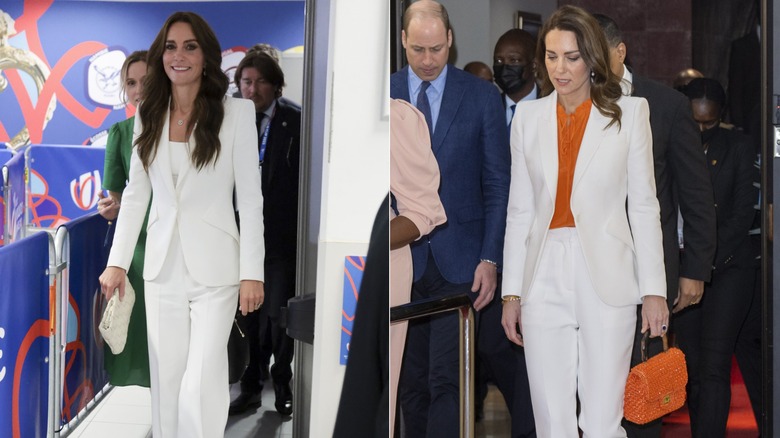 Kate Middleton in white pantsuit 