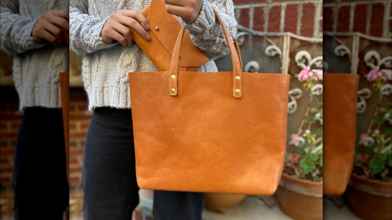 Large leather tote bag