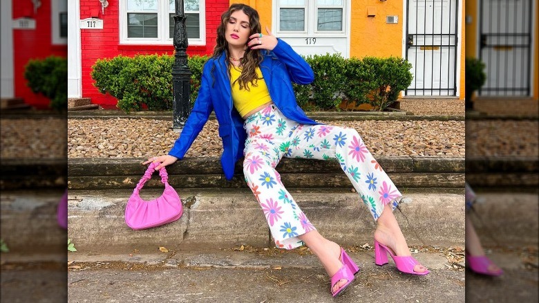 Woman wearing floral pants