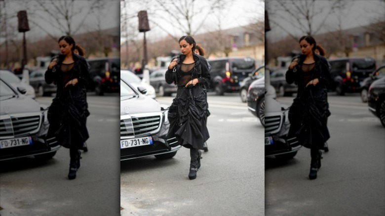 woman wearing ruched skirt