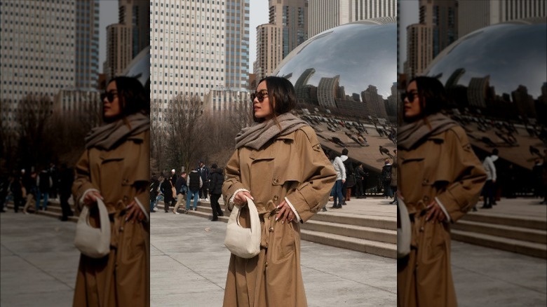 woman wearing trench coat